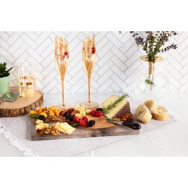 Jeanne Fitz Gold Wine Glasses for Champagne, Set of 2-6oz Champagne Flutes with Slanted Rims, Angled Bowl for Optimal Aeration, Modern, Unique, Decorative Fancy Wine Glasses Set for Women and Men