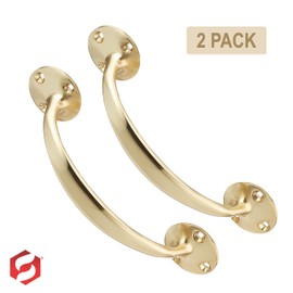 SUL Victorian Bow Shaped Cupboard Cabinet Door Handle with Screw for Furniture Drawer Pulls Cupboards, 150mm (6 Inch), Polished Brass Brass Bow Handle 2pk