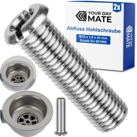 Hollow Screw for Strainer Basket Valve M12 x 1.5 x 43 mm Pack of 2 Compatible with Blanco Waste Replacement for Item 901995 Brass Fine Thread Repair Screw Sink Valve Drain