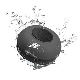 MUSIC HERO Haut-parleur 3W Avec Ventouse, Touches Pour la Musique et Les Appels, Microphone intégré et Mains libres, protégé de l'eau Pour UNE utilisation Dans la Douche.