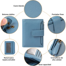 Cartera para Mujer Pequeña，Carteras de Cuero Plegable y Compacta