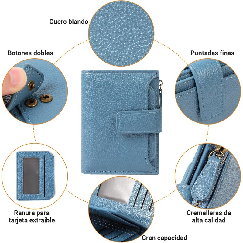 Cartera para Mujer Pequeña，Carteras de Cuero Plegable y Compacta