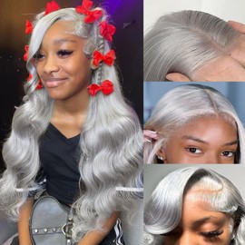 Dorashion 20 Inch Grey Wig Body Wave Lace Front Wigs Human Hair 13x4 HD Transparent Lace Front Human Hair Wig Pre Plucked Colored Glueless Lace Frontal Grey Wigs for Women