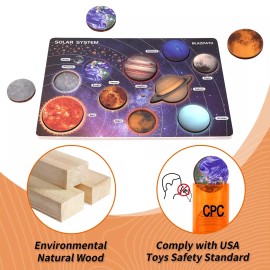 BLAZPATH Wooden Solar System Puzzle for Kids 3-5 Montessori Planet Match Sensory Toy