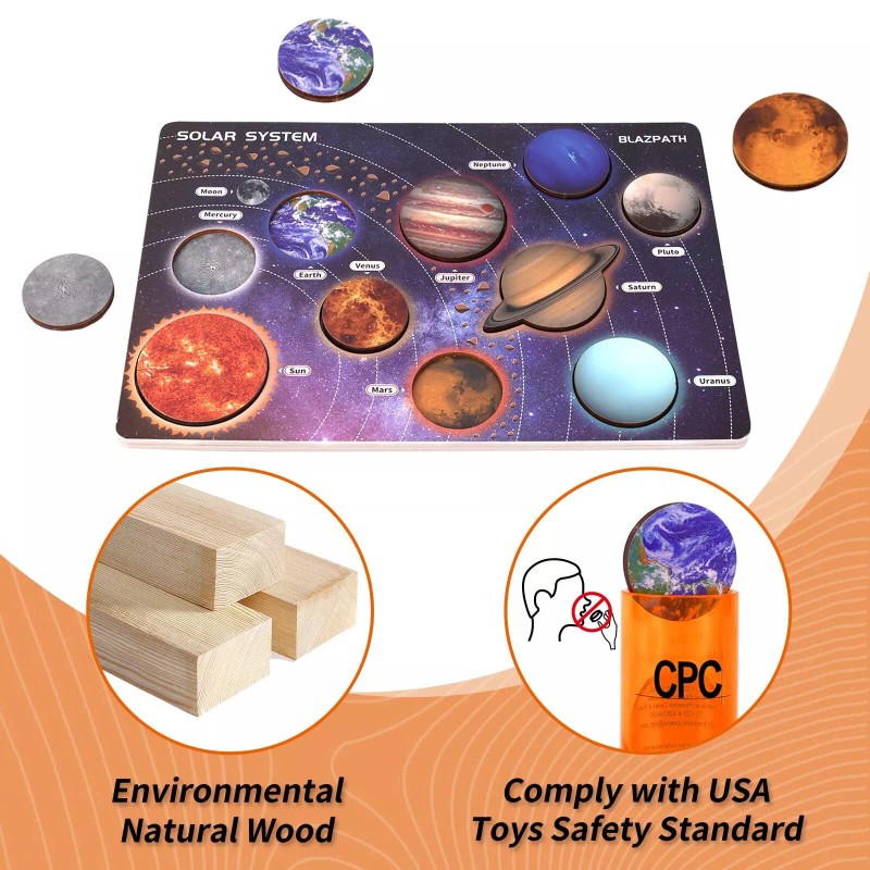 BLAZPATH Wooden Solar System Puzzle for Kids 3-5 Montessori Planet