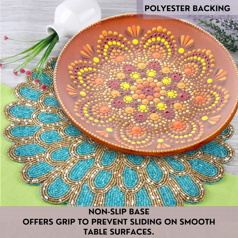 Handmade Beaded Placemat - 13” Round Dining Table Charger |