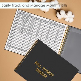 HAUTOCO Bill Tracker Notebook Monthly Bill Payment Tracker for Personal Budgeting Home Financial with 2 Storage Pocket, Payments Checklist Organizer Bill Planner 10.1 x 7.8'', Black