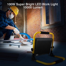 OUSIDE 100W LED Work Light, 10000LM Construction Light with 13.1 ft Cable, 700W Equivalent 6500K Portable Plug-in Working Lights with Stand, IP66 Waterproof Job Site Light for Construction Site