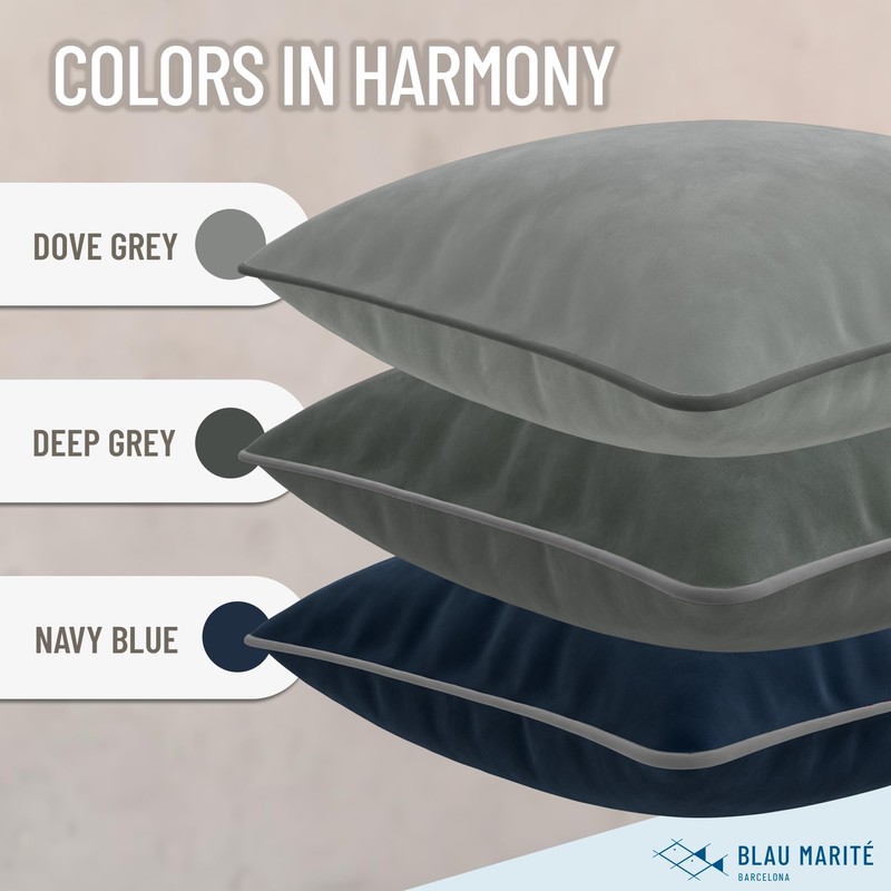 Blau Marité Decorative Velvet Throw Pillow Covers with Trim. Soft
