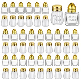 50 Set 2 Styles Mini Salt and Pepper Shakers Bulk, Small Cube Glass Spice Shaker Container with Stainless Steel Lid for Kitchen Restaurant Travel Home Camp Party Supplies (Gold)