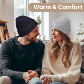 AGLIFEFY Winter Beanie Knit Cuffed Silk Lining Hats Warm Beanies for Women Men (Khaki with Satin Lined)