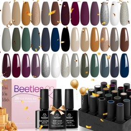 Beetles Gel Nail Polish Kit- 20 Pcs Industrial Wave Collection Brown Burgundy Red Purple Gel Polish Set Blue Green Glitter Gel Nail Kit Soak off Top Coat Base Coat DIY Nail Gifts for Women Girls