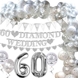 LaVenty 60th Diamond Wedding Anniversary Anniversary Party Balloons Banner 60th Diamond Wedding Anniversary Decoration Cheers To 60s Anniversary Decoration