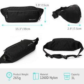 MYCARBON Bum Bag Women Men Waterproof Belt Bag Multifunctional Waist Bag with Larger Capacity for Jogging Travel Cycling Hiking Outdoor, black