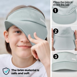Sukeen Quick-Drying Sun Cap Women's Visor Cap Children, UV Protection Sun Shield Visor 5-12 Years Girls Boys Cool Elastic Visor with Sweat-Absorbing, Breathable Sweatband, lightgrey