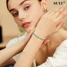 Suyi Tennis Bracelet Birthstone Bracelet with Cubic Ziconia Silver Slider Bracelet Gifts for Birthday May Birthstone Bracelet