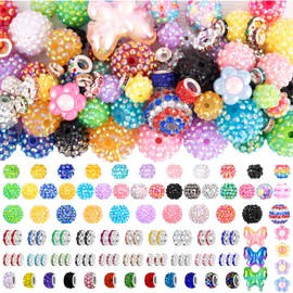 202 PCS HUISUYTON Rhinestone Beads for Jewelry Making, Included 70 Pcs Rhinestone Bead and 132 Pcs Spacer Bead, Sparkly Crystal Clay Beads for Bracelet Baseball Necklace Earring Crafting
