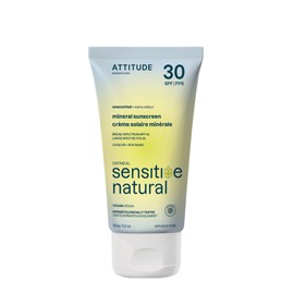 ATTITUDE ATTITUDE Mineral Sunscreen for Sensitive Skin, EWG Verified, Broad Spectrum UVA/UVB, Dermatologically Tested, Plant and Mineral-Based Formula, Vegan, SPF 30, Unscented, 5.2 Oz