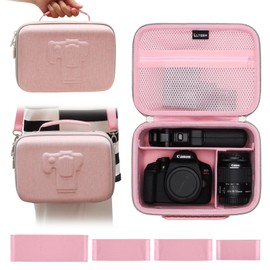 Camera Case Compatible with Canon EOS Rebel T7 / R100 / R50 / R5 / R6 Mark II / R7 / R8 / 90D / 5D Mark IV, Sony, Nikon DSLR Camera, Lens, Tripod, with 4 Pieces of Dividers and Shoulder Strap, Pink