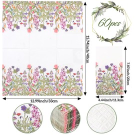 Adecortalk 60 Pcs Floral Napkins Disposable Flower Paper Napkins Wildflower Theme Party Supplies Hand Towels Decorative Paper Guest for Bathroom Home Dinner Wedding Baby Shower Birthday Party Supplies