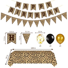 Leopard Party Decorations Cheetah Happy Birthday Banner Cheetah Theme Balloons Leopard Print Tablecloth for Safari Wild Birthday Party Supplies (Gold Leopard Print)