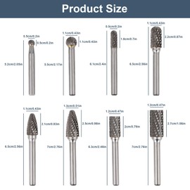 Rongon Carbide Burr Set, 8Pcs Metal Grinding Bits, Die Grinder Bits Rotary File Rasp with 1/4" Shank Tool Accessories, Attachment Rotary Tool Accessories Set Harder Than Diamond