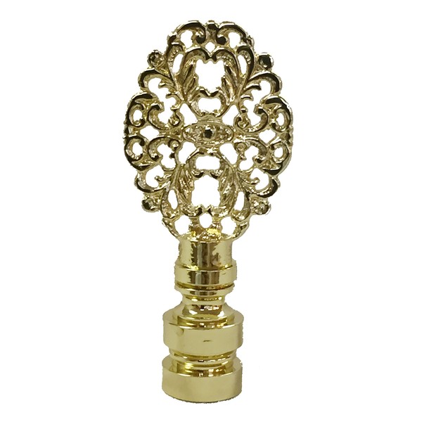 Royal Designs Oval Filigree 2.25" Lamp Finial for Lamp Shade, Polished Brass