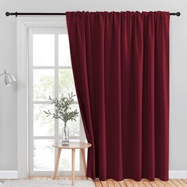 NICETOWN Christmas Room Divider Curtain, Patio Door Curtain, Blackout Blinds for Sliding Glass Door, Outside Curtain Wide Width Drape for Living Room (Burgundy Red, 100" Wide x 84" Long, 1 Piece)