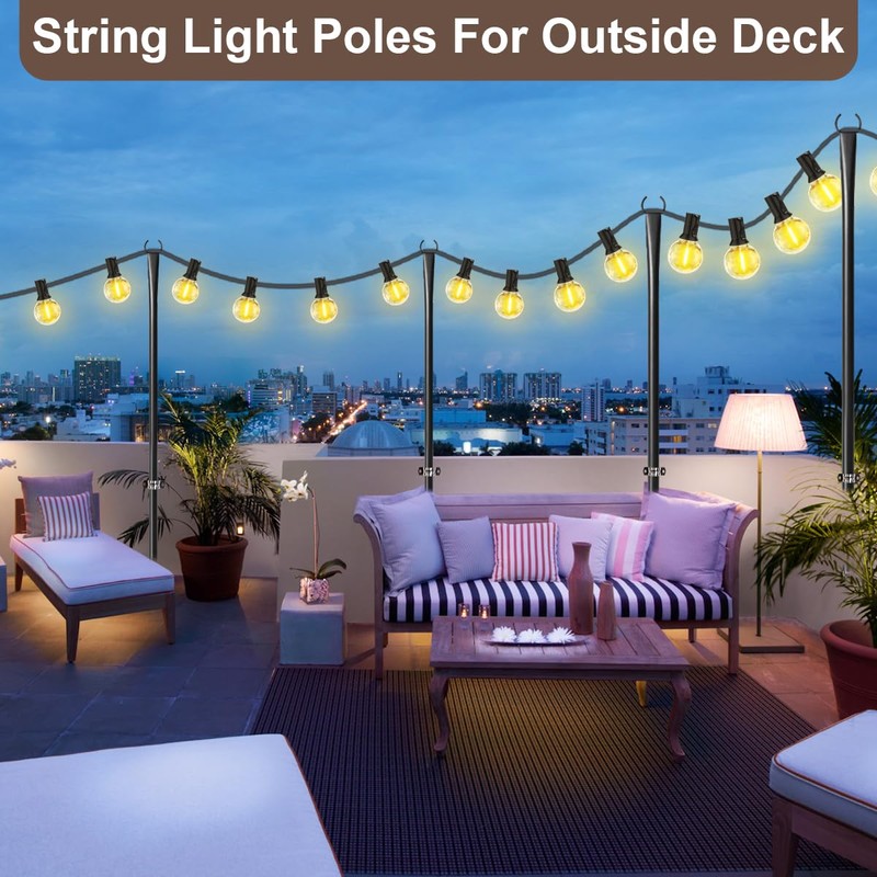 MuliVid 6 Pack 10FT String Light Poles for Outdoor,Metal Lights