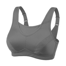 WingsLove Women's Sports Bra High Impact Bounce Adjustable Control Workout Bra Non Padded Wirefree Running Bra(Grey,34DDD)