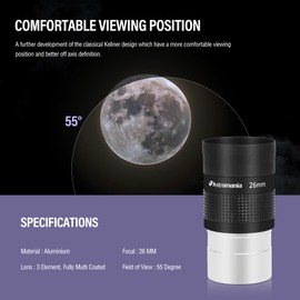 Astromania 2" Kellner FMC 55-Degree Eyepiece - 26mm - Wide Field eyepices with Comfortable Viewing Position
