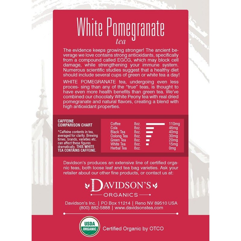 Davidson's Organics, White Pomegranate, 8-count Tea Bags, Pack of 12