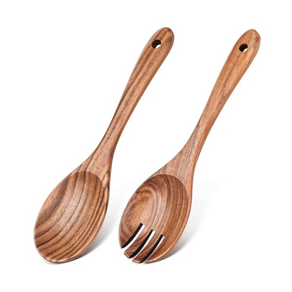 PETHOMKIT Wooden Spoons for Cooking, 2pcs Teak Salad Kit, Wooden