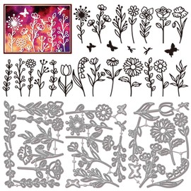 GLOBLELAND Line Wildflowers Leaf Cutting Dies for Card Making Butterfly Dragonfly Metal Die Cuts Flowers and Leaves Cut Stencils for DIY Embossing Paper Scrapbooking Photo Album Craft Decor