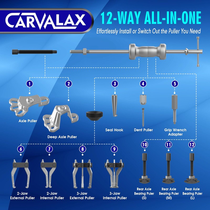 CARVALAX 12-Way Slide Hammer Puller Set, Front Wheel Hub Bearing