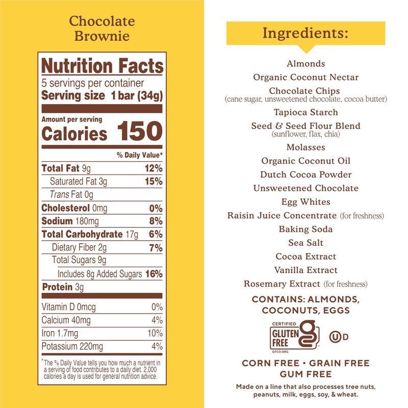 Simple Mills Soft Baked Almond Flour Bars, Chocolate Brownie, Nothing