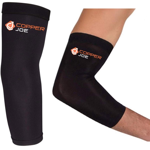 Copper Joe 2 Pack Recovery Elbow Compression Sleeve - Ultimate Copper Relief Elbow Brace for Arthritis, Golfers or Tennis Elbow and Tendonitis. Elbow Support Arm Sleeves For Men and Women (Small)