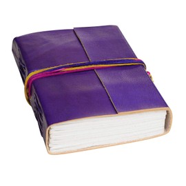 Handmade 3-String Purple Leather Journal | Plain Recycled Paper | 11cm x 16cm | Fair Trade & Eco Friendly Leather Bound Notebook Alternative for Men and Women