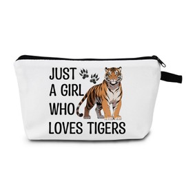 MoCaliduccious "just a girl who loves tigers Print Cosmetic Bag Gift for Birthdays & Holidays Zippered Travel Organizer Toiletry Case for Tiger Enthusiasts (White)