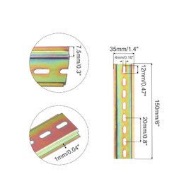 sourcing map 1 Pcs DIN Rail Slotted Iron Mounting Guide 6"(150mm) Long 35mm Wide 7.5mm High Bronze Tone