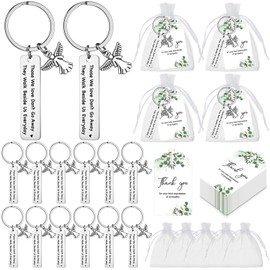 Equsion 50 Pcs Funeral Favors Celebration of Life Favors Angel Keychains Organza Bags Sympathy Thank You Tags for Memorial Party Supplies Guest Return Supplies Funeral Gifts