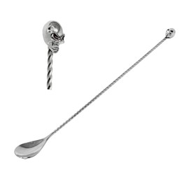 Cocktail Mixing Spoon, Bar Spoon Designed by Thinking About Drinking ™ - Japanese Style Spoon Made of Durable Stainless Steel Design Skull, Pineapple, Teardrop, Strainer Tail (Skull)