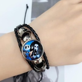 IMINI Jack and Sally Nightmare Before Christmas Beaded Adjustable Hand Woven Leather Bracelet Braided Inspired Couple Matching Bracelets Promise Jewelry Gifts for Women Men Lover (Style 19)