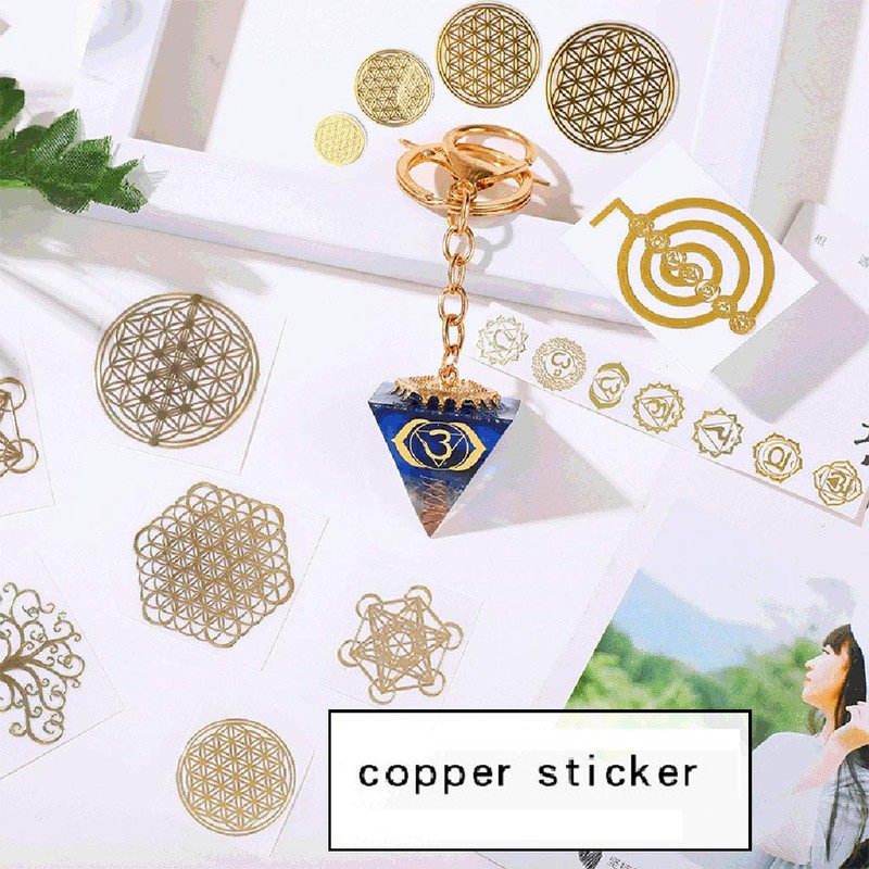 GUMEI 7 Chakra Copper Energy Tower Orgonite Stickers DIY Pyramid