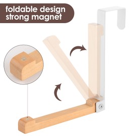 Over The Door Hooks, Foldable Sturdy Metal Wood Combined Door Laundry Hanger with Anti Slip Strip, Portable Door Back Mounted Non-Perforated Clothes Bag Robes Coats Storage Rack Wreath Hanger(2pcs)