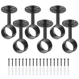 sourcing map 6 Pcs Curtain Rod Brackets 32mm(1 1/4"） Stainless Steel Ceiling Curtain Mount Holder Closet Rod End Support Curtain Rod Flange Pole Socket with Matching Screws, Black