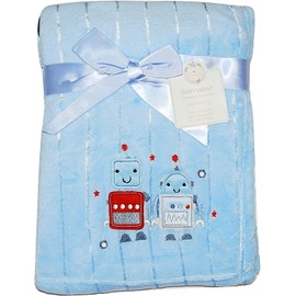 Baby Boy Blanket Pram Soft Fleece Blue Robot
