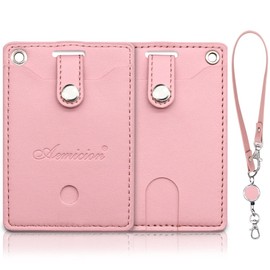 [MYYP-TKM] Aemicion Pass Case, Pass Holder, Reel Included, Strap, IC Card Case, Card Case, Leather, 2-sided, Thin, Double-sided, Cute, Commuting to Work or School, pink-1