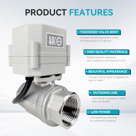 BACOENG 3/4" DN20 Stainless Steel 2 Port Motorised Zone Valve (AC110V/230V With Plug CR202C Normally Closed Electric Ball Valve)