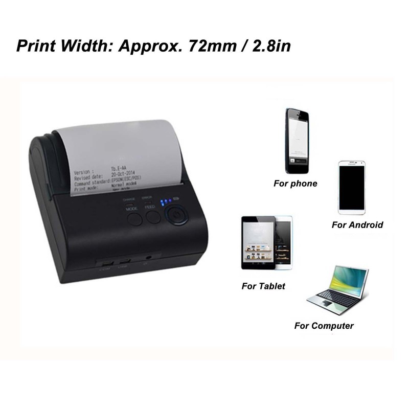 Thermal Printer Bluetooth 203 DPI Accuracy 90mm/s Print Speed Thermal